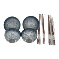 JUST HOME 日式質感飯碗筷子 藍色, 碗4個 + 筷子4雙, 1組