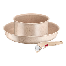 Tefal 特福 巧變精靈系列鍋具3件組 L7839302, 28cm平底鍋 + 18cm湯鍋 + 可拆式把手, 奶茶粉, 1組