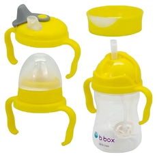 b.box 四合一水杯套組 寶寶喝水學習杯 含四種不同功能蓋子, 檸檬黃, 240ml, 1組