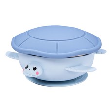 KOM 海洋歷險趣 不鏽鋼兒童矽膠學習碗, 碗 + 蓋, 藍海龜, 1個