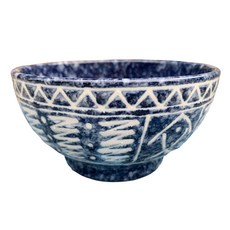 新食器 魚紋斧上麵碗, 藍色, 1個