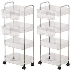 FAmILyLIFE 生活 透明附輪夾縫4層置物架 基本款 附掛籃4個, A-214, 2個