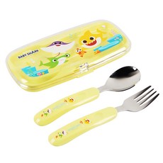 pinkfong 碰碰狐 不鏽鋼湯匙叉子餐具盒, 鯊魚家族 鯊魚寶寶, 1組, 湯匙 + 叉子 + 餐具盒