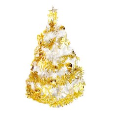 摩達客 耶誕夢幻白色聖誕樹 3尺(90cm) (不含燈), 金色 + 銀色