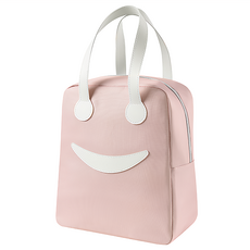 E.City 可愛笑臉便當袋 保溫保冷 牛津布材質, 粉色, 1個