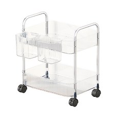 FAmILyLIFE 生活 透明附輪夾縫置物架 2層 附2掛籃 加大款 38.5 x 27.5 x 45cm 1590g, A-218, 1個