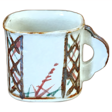 美濃燒 志野鳶草咖啡杯 陶瓷材質 日本制 直徑7x9cm 容量140ml, 1個, 白色 + 棕色