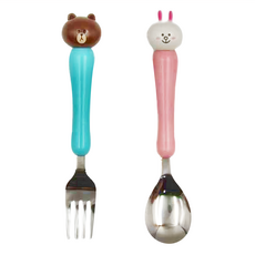 LINE FRIENDS 3D立體不鏽鋼2件組, 叉 + 匙, YP3026, 1組
