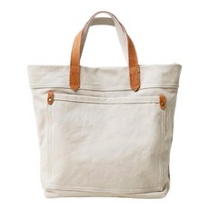 帆布配頭層皮女士豎款肩背包小手提女包, 27 x 24 x 9cm, 白色