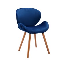 E-home 維格流線絨布實木腳休閒餐椅 TFC132A-BL 54 x 53 x 82cm 7kg, 藍色, 1個
