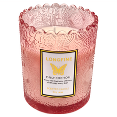 SC優選 植物精油 手工大豆蠟香氛蠟燭, 白桃烏龍, 蕾絲花邊浮雕玻璃杯, 180g, 居家香氛, 1個