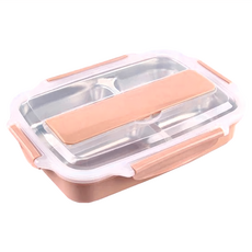 葉子小舖 304不鏽鋼雙層四格保溫便當盒, 防漏密封圈, 防滑設計, 耐熱100℃以上, 1個, 北歐粉