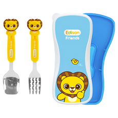Edison 朋友 ST湯叉 Set, 湯匙 + 叉子, 獅子 藍色, 1組