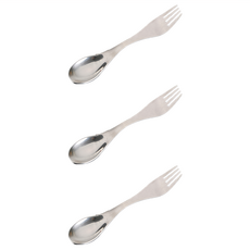 加長款環保316不鏽鋼一體叉匙, 銀色, 3支