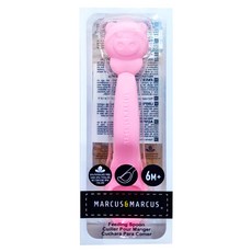 MARCUS&MARCUS 動物樂園矽膠餵食湯匙，6個月以上寶寶適用, 粉紅豬, 1支