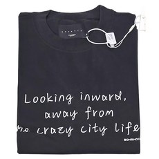 BOHRHOO 簡約輕薄標語T恤 100%棉, M, 黑