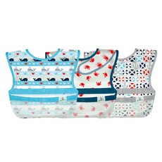 green sprouts 小綠芽 魔鬼氈雙面防水 防食物掉落圍兜 吃飯圍兜, 紅螃蟹, 3個, 1組