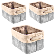 北歐布藝收納籃，仿麻棉EVA+TC布+鐵圈，灰色，兩面提手設計, 04 特大(41 x 24 x 31cm), 3個