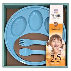 SIMPLA 玉米田 幼兒熊掌盤叉匙組, PLA環保無毒, 適用年齡: 2-5歲以上, 熊掌盤(25 x 2.2cm) + 湯匙(14.1 x 3.3 x 1.5cm) + 叉子(14 x 3.4 x 1cm), 藍色, 1組