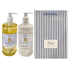 Fees BEBE 法緻 baby基礎護理組 柔護洗髮沐浴精 300ml + 嬰兒滋潤保濕乳液 300ml 附提袋 棉花香味 1歲以上, 1組, 600ml