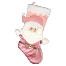 摩達客 耶誕夢幻聖誕老公公絨布聖誕襪, 51 x 26cm, 粉紅色, 1個