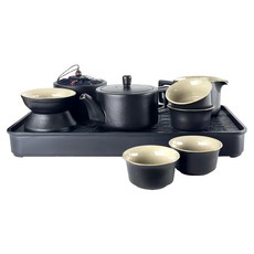 SADOMAIN 仙德曼 粗陶方圓茶具旅行10件組, 1組, 茶杯 4個 + 茶壺 + 茶倉 + 茶海公杯 + 茶盤 + 茶具隨行硬盒, CT141