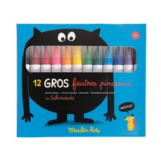moulin Roty 彩繪軟毛畫筆 Set 12色, 奇趣怪誕, 1盒