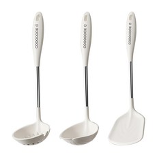 SUNORO 食品級矽膠耐熱耐高溫鍋鏟3件組 白色, 1組, 鍋鏟 + 湯杓 + 漏勺