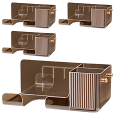 RYDOLL 無痕免釘壁掛 吹風機置物架, 尺寸21.8cmX11cmX8.6cm, PET/PP材質, 透咖色, 4個