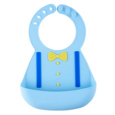 哩哩摳摳 LILIKOKO 兒童吃飯圍兜/領結，柔軟矽膠材質，易洗易乾，可折疊收納，外出攜帶方便, 淺藍色, 1個, 1入