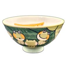 大平飯碗 - 日本製 12.5cm寬 陶瓷碗, 快樂蛙 綠色, 1個