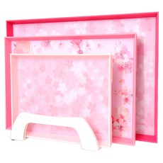 AESLA 多用途長方形托盤組 ..., 大(41 x 28 x 2.5cm)1個＋中(36 x 24 x 2.5cm)1個＋小(26.8 x 20 x 2.5cm)1個＋置物架(24 x 11 x 7.5cm)1個, 櫻花, 1組