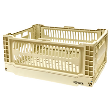 SLOWER 折疊收納籃 17L 底部四面開孔 帶側面標籤卡榫, 39.8 x 29.8 x 17.5cm, 沙色, 1個