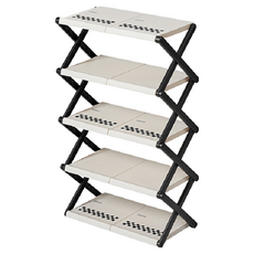 收納部屋 奶油風摺疊鞋架 小 5層 奶油色 - 多層收納, 1個