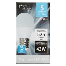 TCP 強凌 5瓦 LED節能燈泡 10入 525流明 43瓦替換 A45, 晝光色, 1組