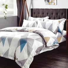 愛北鼻 萊賽爾鋪棉兩用被套 台灣製, 210 x 180cm, 白藍黃幾何
