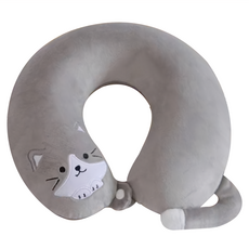 DESMOND 岱思夢 卡哇伊貓咪造型U型記憶護頸枕, 灰色