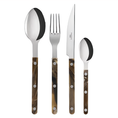 SABRE PARIS Bistrot Buffalo 亮面不鏽鋼餐具, 主餐湯匙 22cm + 餐叉 22cm + 餐刀 24cm + 茶匙 16cm, 咖啡水牛, 1組