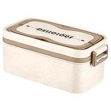 Cooksy 可微波加熱單層保溫飯盒 不銹鋼便當盒附餐具組 19 x 9 x 9cm 米白色, 1個