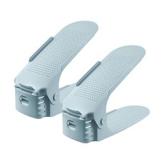 可調式雙層收納鞋架, 防滑顆粒, 圓潤造型 方便拿取, 藍色, 3個