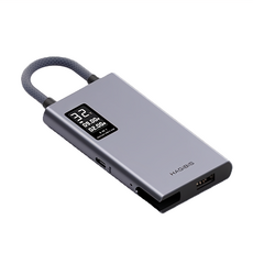 HAGiBiS 海備思 鋁合金五合一數位顯示 Type-C 多功能擴充器 - 主板溫度監控, 5V/2A供電狀態, A to C轉接頭, 線纜可收納, TSX100, 1個