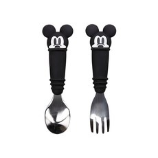 BUMKiNS 不鏽鋼湯叉組 米奇 Set, 304實用級不鏽鋼, 100%矽膠手柄, 湯匙 + 叉子, 1組