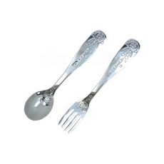 ANPANMAN 麵包超人 日製不鏽鋼湯匙&叉子組 M, 銀色, 湯匙14.2*3.2cm+叉子14.2*2.2cm, 1組