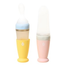 LIVING CREATOR 嬰兒副食品輔食器 Set 2入, 黃色 + 粉色, 1組