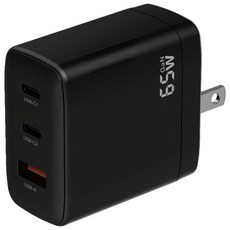 TOTOLINK GaN 3孔快速電源供應器 摺疊插頭設計, 黑色, 1個