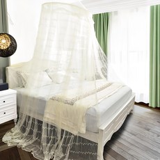 浪漫蕾絲宮廷圓頂加大蚊帳 鋼圈蕾絲透氣網紗 雙人, 米色