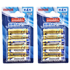 maxell 鹼錳柱型電池 LR03(GD) AAA 1.5V 單4形 10A, 10個裝, 2組