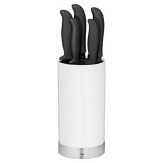 kela Acida刀座 + 不沾刀具5件組 簡約白, 主廚刀 + 麵包刀 + 雕刻刀 + 多用刀 + 削皮刀 + 刀座, 1組