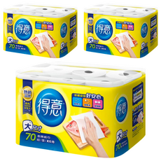 得意 捲筒式廚房紙巾 70張, 6捲, 3袋