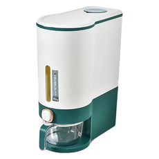 按壓式儲米桶 PP材質 10公斤 透明視窗 密封蓋, 34 x 15 x 41.5cm, 森林綠, 1個